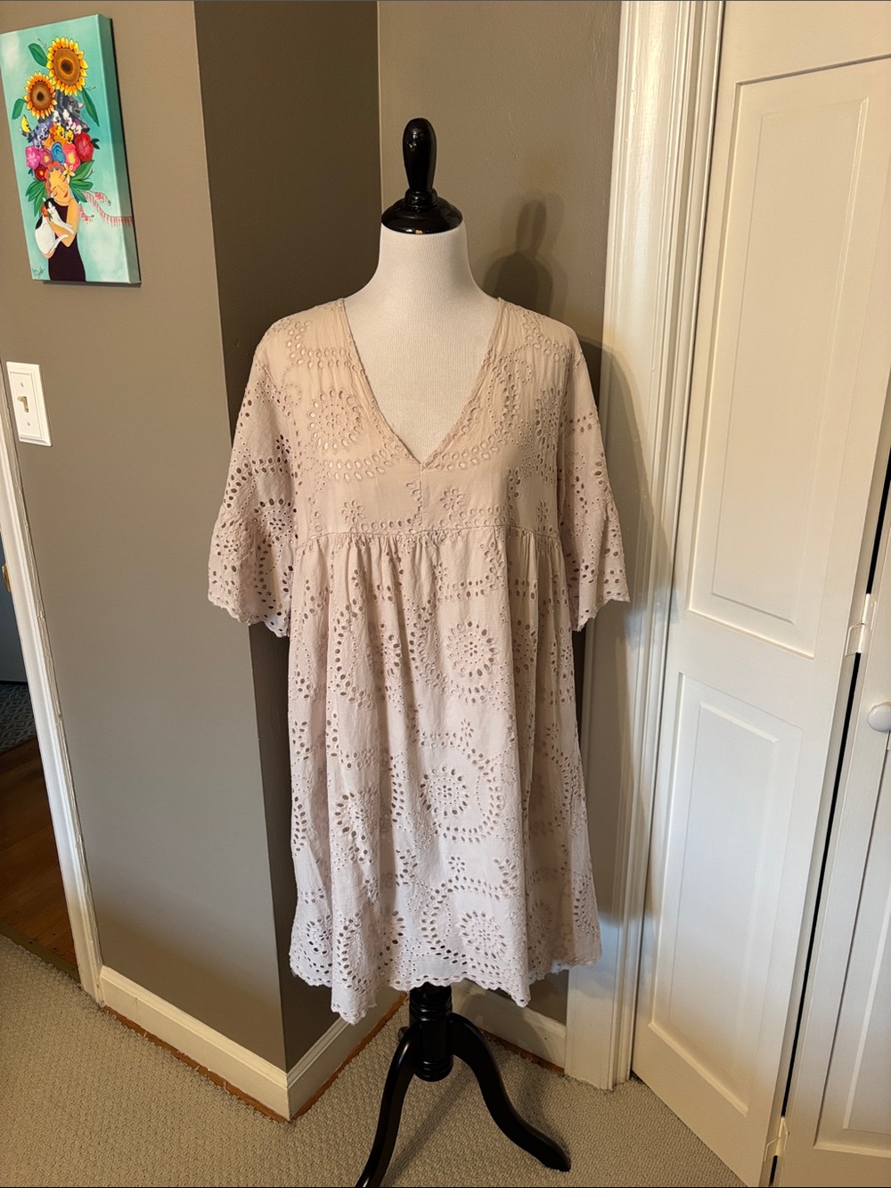 Tempo Paris Beige Eyelet Babydoll Dress